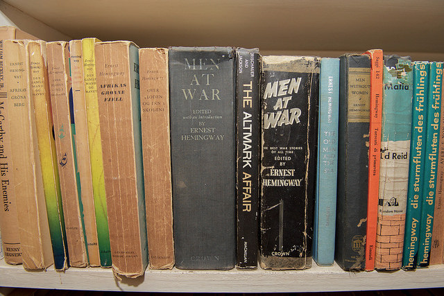 Ernest Hemingway's Books on a Shelf at Finca Vigia in Cuba | Secretary Kerry Travels to Cuba August 14, 2015 | U.S. State Department photo